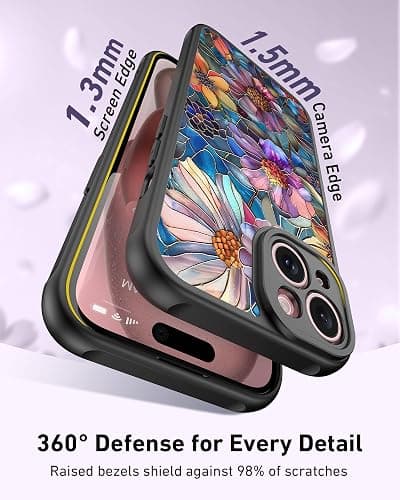 DEENAKIN for iPhone 15 Case Cute,Aesthetic Floral Hard Shell,Compatible with Magsafe,Trendy Unique Cool Retro Western Coquette Protective Slim Phone Cover for Women Girls,Vibrant Defined Blossoms thumbnail 7