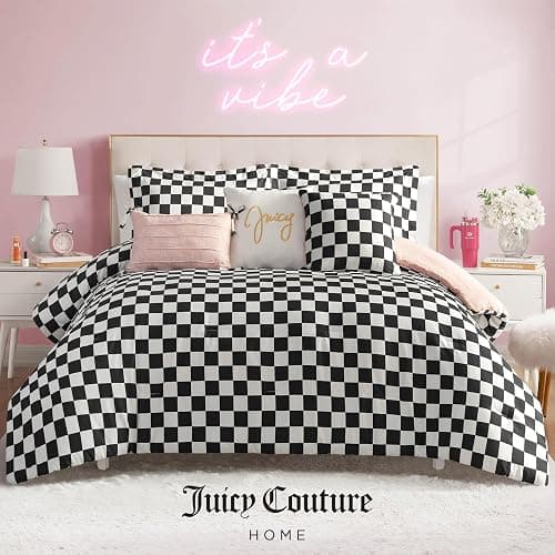 Juicy Couture Reversible Checkerboard Comforter Set 5-Piece Twin/Twin XL Set, Black/White thumbnail 8
