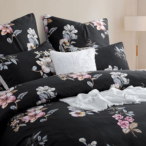 RUIKASI Bettwäsche 200x200 3 teilig Schwarz - Bettbezug 200 x 200 Set mit Blumen Muster, Bettwäsche-Sets 200x200cm aus Mikrofaser mit Reißverschluss Weich und Bügelfrei thumbnail 3