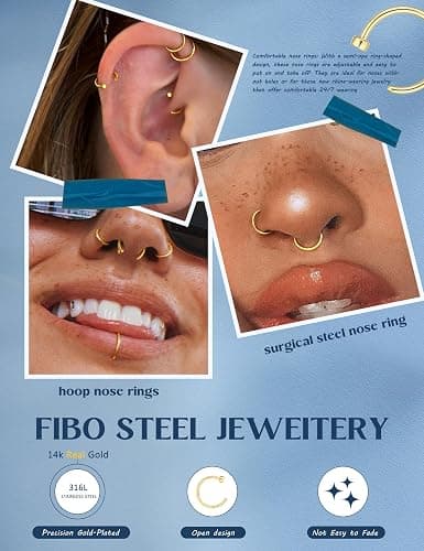 FIBO STEEL 18G-22G 5PCS Stainless Steel Body Jewelry Piercing Nose Ring Hoop for Women thumbnail 4