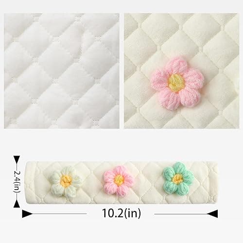 Amooca Soft Auto Seat Belt Cover Seatbelt Shoulder Pad Cushions 2 PCS for a More Comfortable Driving Universal Fit for All Cars and Backpack Off-White Knitted Flower (Green & Pink) thumbnail 6
