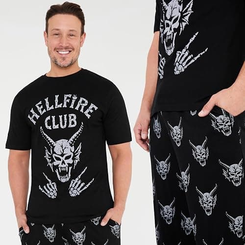 Stranger Things Pajama Set for Men, Teens Hellfire Club T Shirt Cotton Pajama Pants Loungewear PJs Sleepwear Gifts for Men thumbnail 2