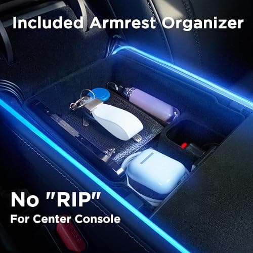 Nestour Interior Car Neon Light Fit for Tesla Model 3 Y 2021 2022 2023 (Center Console+Dashboard+Seat+4 Foot Lights) with Matching Armrest Organizer, Tesla Ambient Lights, APP-Controlled RGB LED thumbnail 7