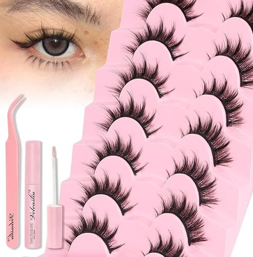 Veleasha Lashes Kit Manga Eyelashes Cat Eye Lashes Spiky Eyelash C Curl with Lash Glue & Tweezers Lash Wispy Natural Look False Eyelashes with Soft Cotton Band 7 Pairs Pack (Sunny Kit) - Image 1