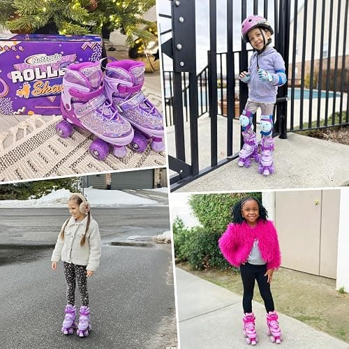 Nattork Kids Roller Skates for Girls Kids, 4 Sizes Adjustable Girls Roller Skates for Ages 3-12 with Light up Wheels & Safety Protection - Cool Birthday Gift for Indoor Outdoor Sports thumbnail 6