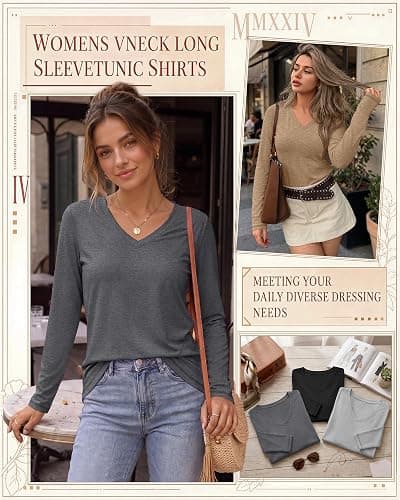 Oakgarden 3 Pack Women's Long Sleeve T Shirts | Casual V Neck Tops, Loose Fit, Basic Fall Tees, Soft Everyday Tops, Casual Shirts for Women thumbnail 3