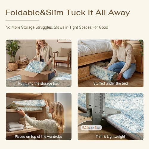 WondRg 8x10 Blue Neutral Area Rug | Washable, Farmhouse, Low Pile, Soft, Non Slip, Accent, for Living RoomBedroom Dining Room Kitchen Nursery House Indoor thumbnail 6
