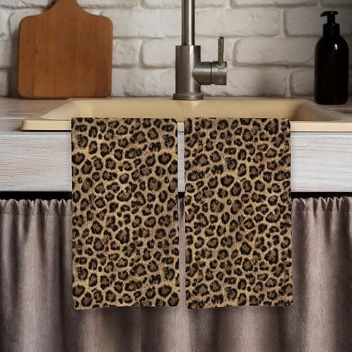 Qeheb Trendy Funky Retro Leopard Kitchen Towels Set of 2, Cheetah Decor Hand Towels for Bathroom, Leopard Print Decorative Dish Tea Towels for Kitchen Decor, Cheetah Bathroom Decor, 16X24In thumbnail 7