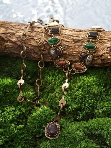 MINACHI Bohemian Created Turquoise Beaded Y-Necklace, Turquoise-toned Multi-shaped Pendant, Dainty Elegant Jewelry for Women thumbnail 7