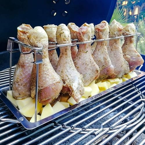 RTT Chicken Leg Rack for Grill with Drip Tray - Easy to Use 12 Slots Chicken Wing Rack - Premium Stainless Steel Chicken Drumstick Rack for Smoker - Chicken Drumstick Holder for Grill Accessories thumbnail 7