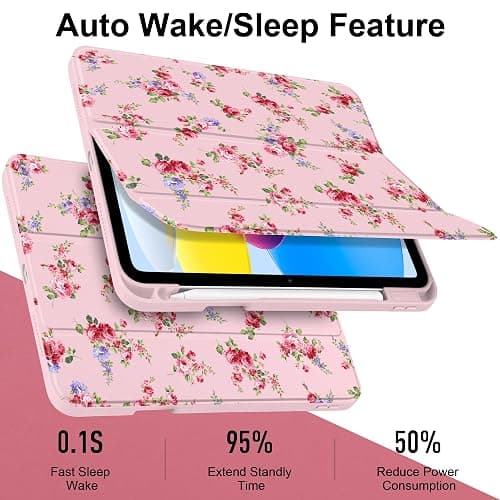 Loyrina Case for iPad (A16) 11th Generation 11 inch 2025 /iPad 10th Gen 10.9 2022- Cute Patterns Light Pink Cover with Clear Back Shell Auto Wake Sleep Trifold Stand & Pencil Holder, Elegant Rose thumbnail 3