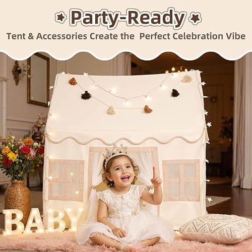 Senodeer Kids Play Tent Indoor: with Mat, Tassel Garland - Girl Tent Indoor Playhouse for Kids Toys for Boy Girl Birthday Gift thumbnail 7