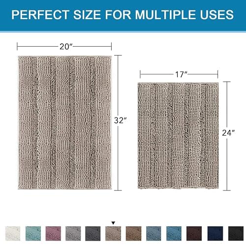 Non Slip Thick Shaggy Chenille Bathroom Rug Mat Set Extra Soft and Absorbent Striped Floor Rugs, 2 Piece, Machine-Washable thumbnail 2