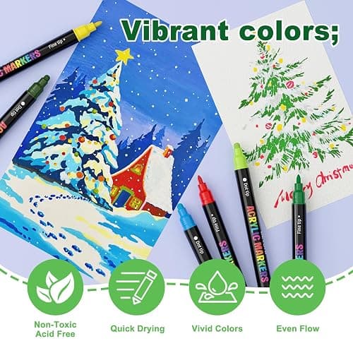 DEYONI 24 Colors Acrylic Paint Markers, Dual Tip Acrylic Paint Pens Markers for Rock, Fabric, Wood, Glass, Craft, Decoration, Adult DIY Crafts Art Supplies thumbnail 7