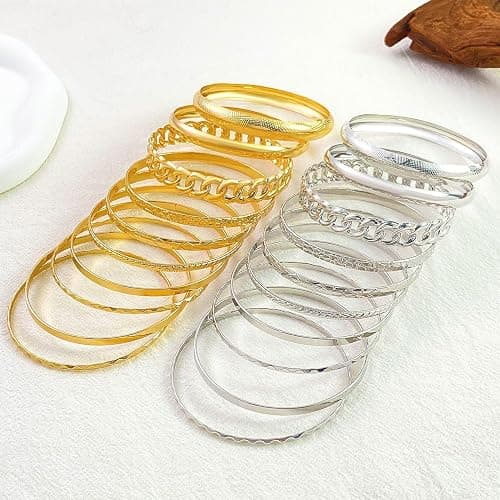 RINTOLER 16Pcs Gold Bangle Bracelets for Women - Multi Layer Stackable Textured Bracelets Boho Jewelrys Set. thumbnail 6