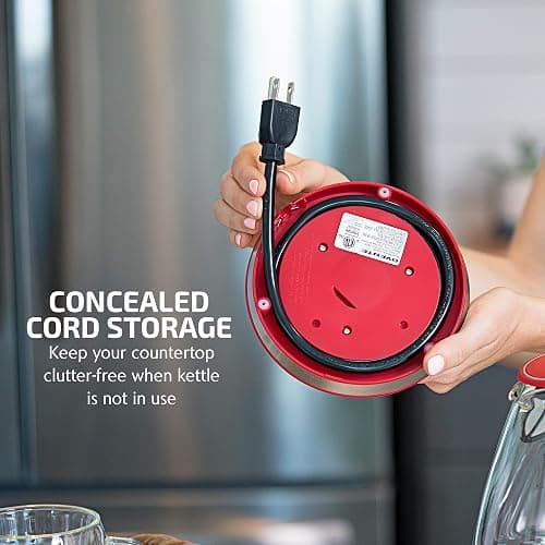OVENTE Electric Kettle, 1.5L Borosilicate Glass Countertop Water Heater and Boiler for Coffee or Tea, BPA-Free, Auto Shut-Off, Boil-Dry Protection, Removable and Washable Spout Filter, Red KG83R thumbnail 6