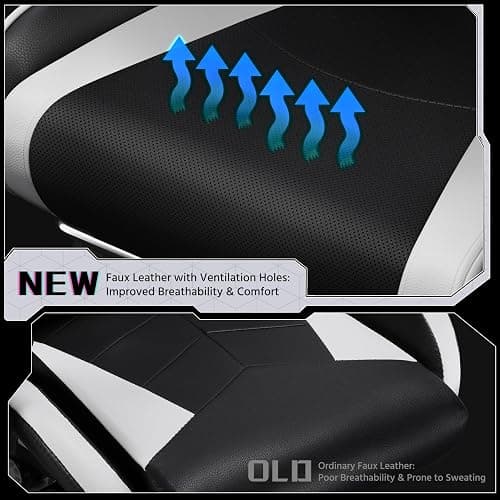 Yaheetech Gaming Chair, Video Game Chair with Massage Lumbar Support and Footrest Height Adjustable Ergonomic Computer Gaming Chair with Swivel Seat and Headrest, Black/White thumbnail 6