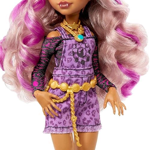 Monster High Doll, Clawdeen Wolf with Purple Streaked Hair in Signature Look with Fashion Accessories & Pet Dog Crescent thumbnail 5