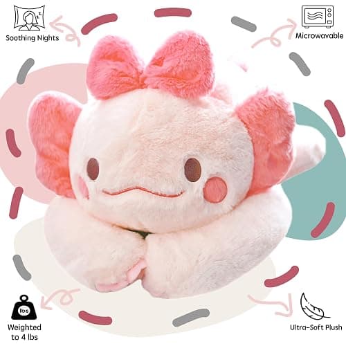 uoozii 20" | 4 Pounds Pink Axolotl Weighted Stuffed Animals with Unscented Microwave Heating Pad Inside, Cute Coolable Heatable Weighted Plush Warm Gift for Kids & Adults thumbnail 4
