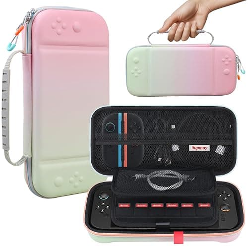 Supmay Carrying Case for Nintendo Switch 2(2025), Protective Hard Shell Portable Travel Carry Case Pouch Holds with 24 Game Cartridges and Mesh Pocket for Switch 2 Accessories, Fancy Pink Green - Image 1