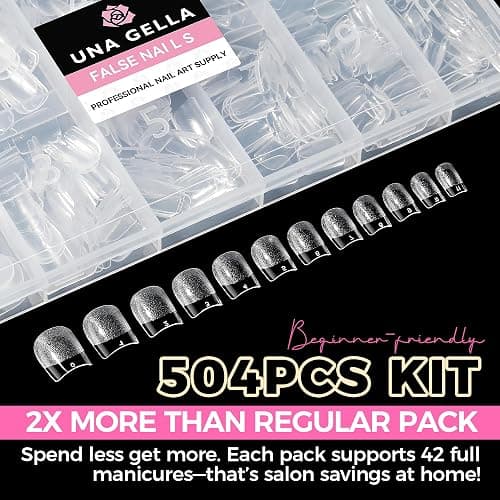 UNA GELLA Square Nail Tips Extra Short 504pcs Fake Nails Pre-shaped | XS Short Square Press on Nails Gel Tips Full Cover Acrylic Nails False Nails for DIY Salon 12 Sizes thumbnail 9