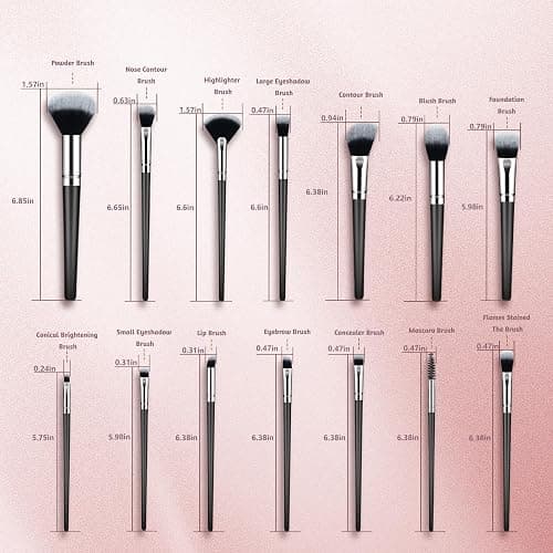 Makeup Brush Set, Premium Synthetic 14 Pcs Makeup Brushes, Travel Makeup Brush Set for Foundation, Concealer, Blush and Eyeshadow Brush(Black) thumbnail 7