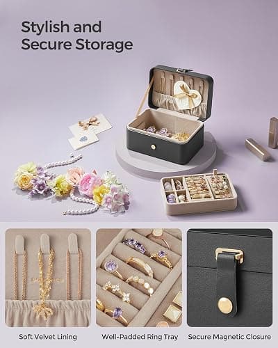 SONGMICS Jewelry Organizer Box, Travel Jewelry Case, 2-Layer Travel Case for Earrings, Necklaces, Bracelets - Portable Jewelry Storage with Large Capacity, Gift Idea, Slate Gray UJBC166G01 thumbnail 7