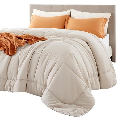 Bedsure Comforter Duvet Insert - Quilted Comforters Queen Size, All Season Duvet, GentleSoft Down Alternative Bedding, with 8 Tabs, Gifts for Women/Men, Linen, Queen 88 x 88 Inches - Image 1
