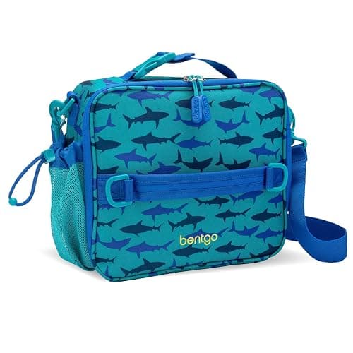 Bentgo Kids Lunch Bag - Durable, Double-Insulated Lunch Bag for Kids 3+; Holds Lunch Box, Water Bottle, & Snacks; Easy-Clean Water-Resistant Fabric & Multiple Zippered Pockets (Shark) - Image 1