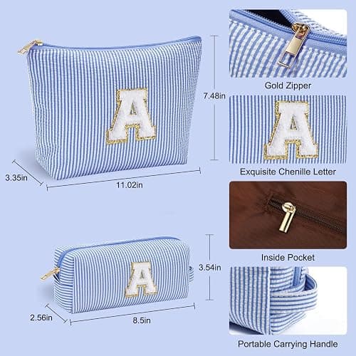 YOOLIFE Initial Makeup Bag | Makeup Bag | Travel Cosmetic Bag | Birthday Gifts for Girls | Teen Girl Gifts Trendy Stuff | Birthday Gifts for 4 5 6 7 8 9 10 11 12 13 Year Old Girls | Blue M thumbnail 3