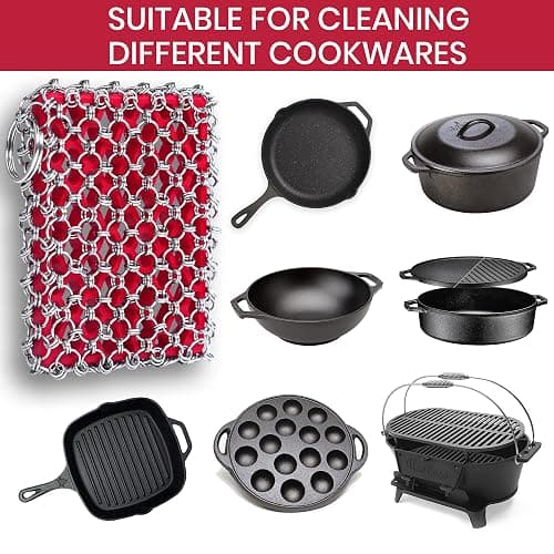 Cast Iron Scrubber Chainmail - 316L Cast Iron Cleaner Scrubber and Bamboo Cloth Set - Chain Mail Scrubber - Stainless Steel Chainmail Scrubber for Skillet, Pan, Dutch Oven - Essential Accessory thumbnail 7