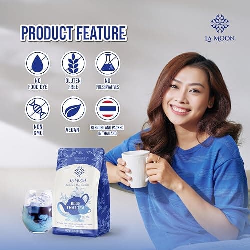 LA MOON TEA Blue Thai Tea Mix - Traditional Loose Leaf Thai Tea Mix from Butterfly Pea Flower and Assam Black Tea for Home-made Blue Thai Iced Tea, Boba Tea & Latte - No Food Dye, 7.05 Oz. thumbnail 4