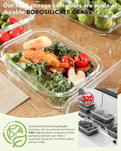 BOROHOUSE 12-Pack Glass Containers with Tempered Lids – Borosilicate, Oven-Safe(-4°F~950°F), Airtight, BPA-Free, Multi-Size for Meal Prep, Dishwasher Safe (Gray) thumbnail 7