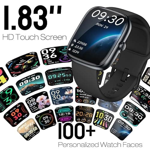 Smart Watch for Women Men, 1.83" HD Fitness Tracker (Answer/Make Call) with 24/7 Heart Rate/Sleep/SpO2 Monitor, IP68 Waterproof, 100+ Sport Modes Smartwatch for iPhone/Samsung/Android (Black) thumbnail 6
