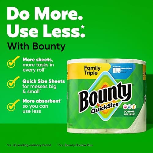 Bounty Quick-Size Paper Towels, White, 8 Family Triple Rolls = 27 Regular Rolls thumbnail 2