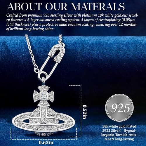 JOLINO Saturn Necklace,Y2K Necklace,Unique Pin & Zircon-Embellished,925 Sterling Silver Plated with 18K White Gold,Surprise Your Wife,Girlfriend,Mother,or Best Friend on Birthdays,Anniversaries,or Ggraduations thumbnail 5