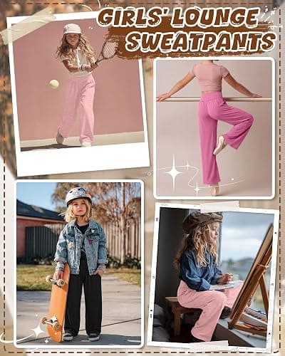 YooAurvox 3 Pack Girls' Sweatpants 5-14 Years Wide Leg Baggy Drawstring Pants Teen High Waist Joggers with Pockets School thumbnail 2