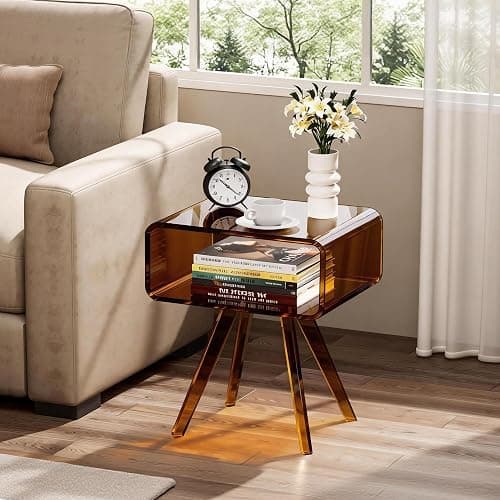 solaround Acrylic Side Table, Acrylic Nightstand Bedside Table for Bedroom (Dark Brown, 16.1'' x 11.8'' x 19.7'') thumbnail 4