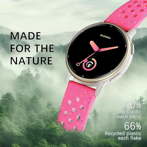 Laband 20mm Colorful Sport Silicone Watch Band Compatible With Garmin Vivoactive 6/Vivoactive 5/3/Forerunner 570 42mm/165/55/245/645/Venu Sq 2/Venu, Recycled Plastic Soft Strap Replacement for Women thumbnail 2