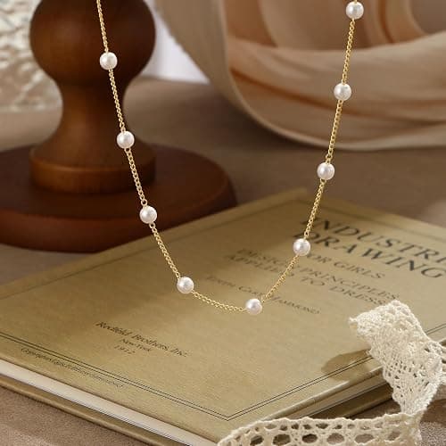 Gold Pearl Necklaces for Women - White Pearls Jewelry Gifts Wedding Bride Bridesmaid Jewelry thumbnail 5