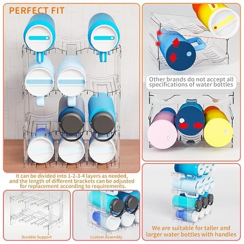 Yieach Large Stanley Cup Holder With Handle Groove,Stackable Tumbler and Water Bottle Organizer for Kitchen Cabinets,2 Tier Waterbottle and Cup Storage Organizer for 40 OZ Yeti,Owala,Yeti Storage thumbnail 5