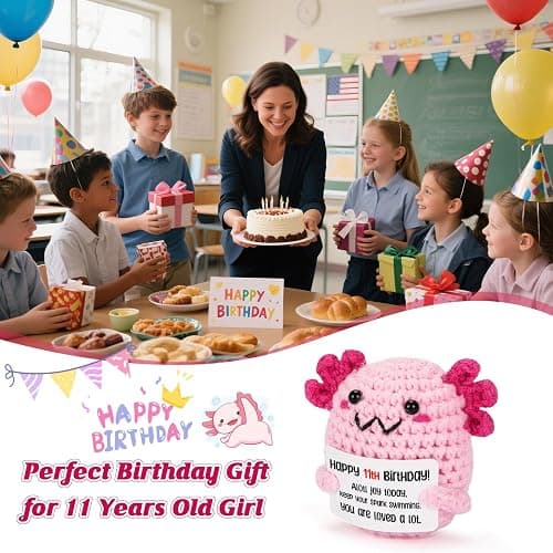 WEYON 11 Year Old Girl Birthday Gift Ideas – Mini Crochet Axolotl Plush with 11th Birthday Card, Kawaii Room Locker Decor, Trendy Tween Present thumbnail 6