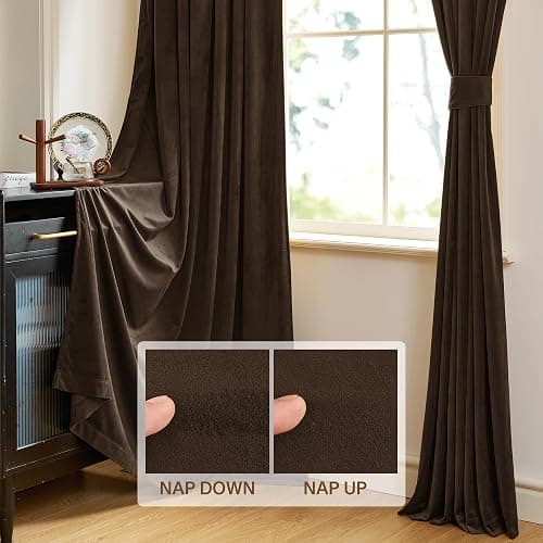 StangH Brown Curtains Velvet Blackout Window Drapes 84 inches, 2 Panels | 300GSM Heavy Soft Velvet, Fall Curtains, Thermal Insulation, Bedroom, Living Room, Dining Room, Luxury thumbnail 4