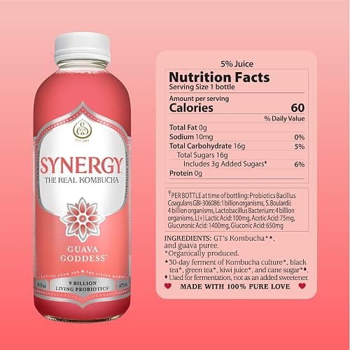 SYNERGY The Real Kombucha - Guava Goddess - 16 fl oz Bottle - Raw Probiotic Drink for Gut Health and Immune Support thumbnail 2