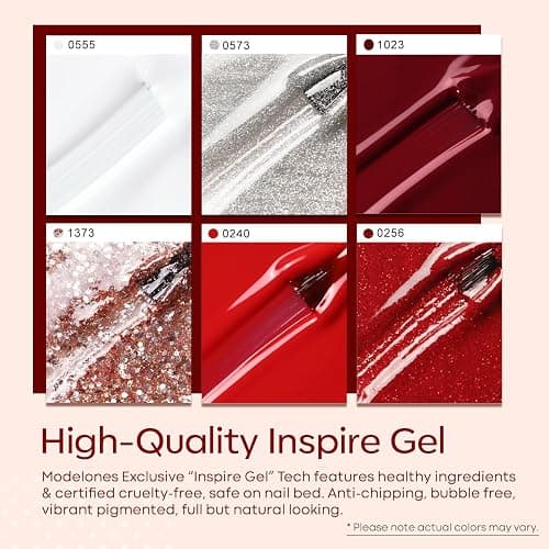 modelones Red Gel Nail Polish Set 6 Colors, White Glitter Sparkle Bright Burgundy Dark Rose Champagne Silver Candy Cane Nail Polish Kit Soak Off Nail Art Manicure Salon DIY Gift Women thumbnail 4