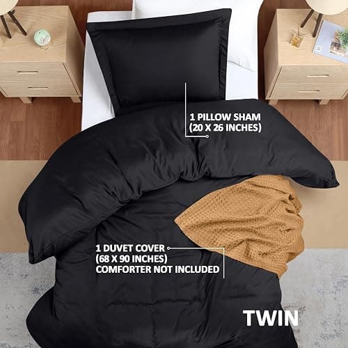 Utopia Bedding Duvet Cover Twin Size - 2 Piece with Zipper Closure - 1 Comforter Cover 68X90 Inches & 1 Pillow Sham 20X26 Inches (Black) Comforter Not Included thumbnail 2