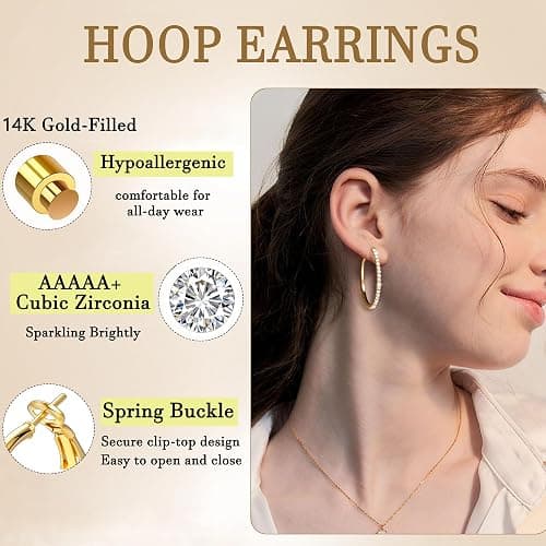 12 Pairs Gold Hoop Earrings Set for Women, Lightweight Hoop Jewelry | Large hoop earrings, 30mm 40mm 50mm sizes, Lightweight design, 14K gold plated, Hypoallergenic, Perfect Jewelry Gift thumbnail 7