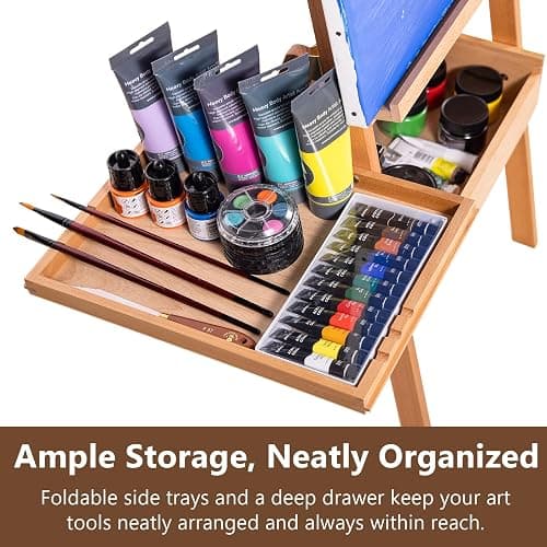 Somime Large Wooden H-Frame Studio Easel with Storage Drawer and Palettes, Solid Beechwood Painting Easel for Students, Beginners, and Artists, Hold Canvas to 36Inches High thumbnail 5