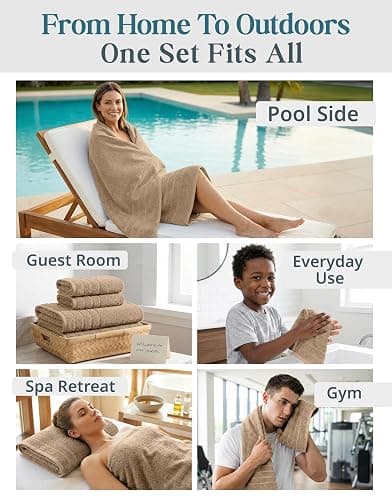 Casa Platino 18 Pcs 100% Cotton Towel Set - Soft, Absorbent & Perfect Family Set - 6 Bath, 6 Washcloths, 6 Hand Towels for Bathroom - Ideal for Home, Spa & Gym - Quality You Can Trust - Beige thumbnail 6