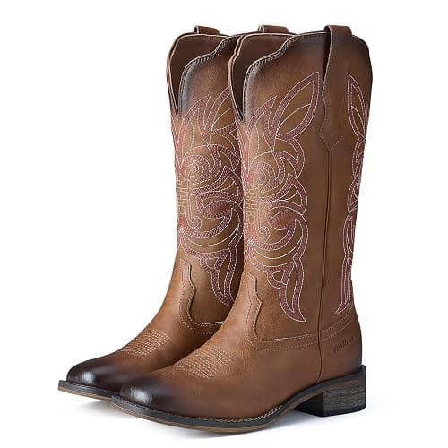 Rollda Cowgirl Boots Cowboy Boots for Women Square Toe Mid Calf Western Boots Ladies Fashion Boots with Chunky Heel - Image 1